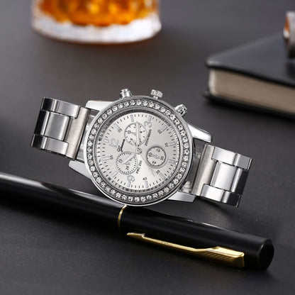 Montre à quartz dorée Genève à bracelet en acier