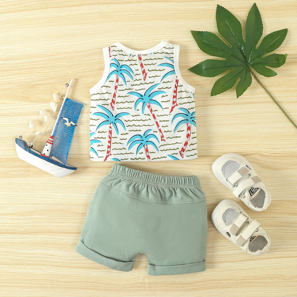 Conjunto de camiseta sin mangas y pantalón corto con estampado Spring Leisure