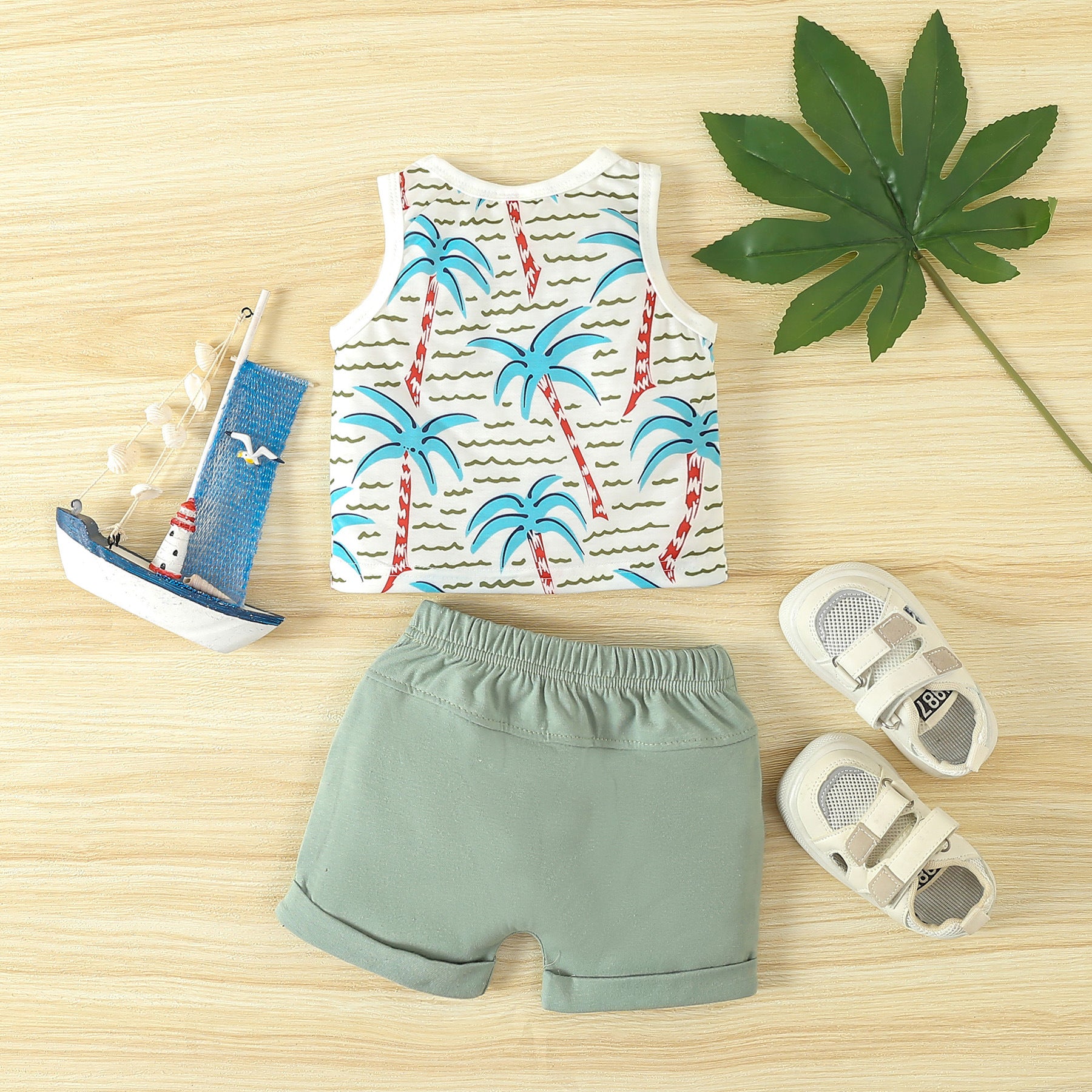Conjunto de camiseta sin mangas y pantalón corto con estampado Spring Leisure