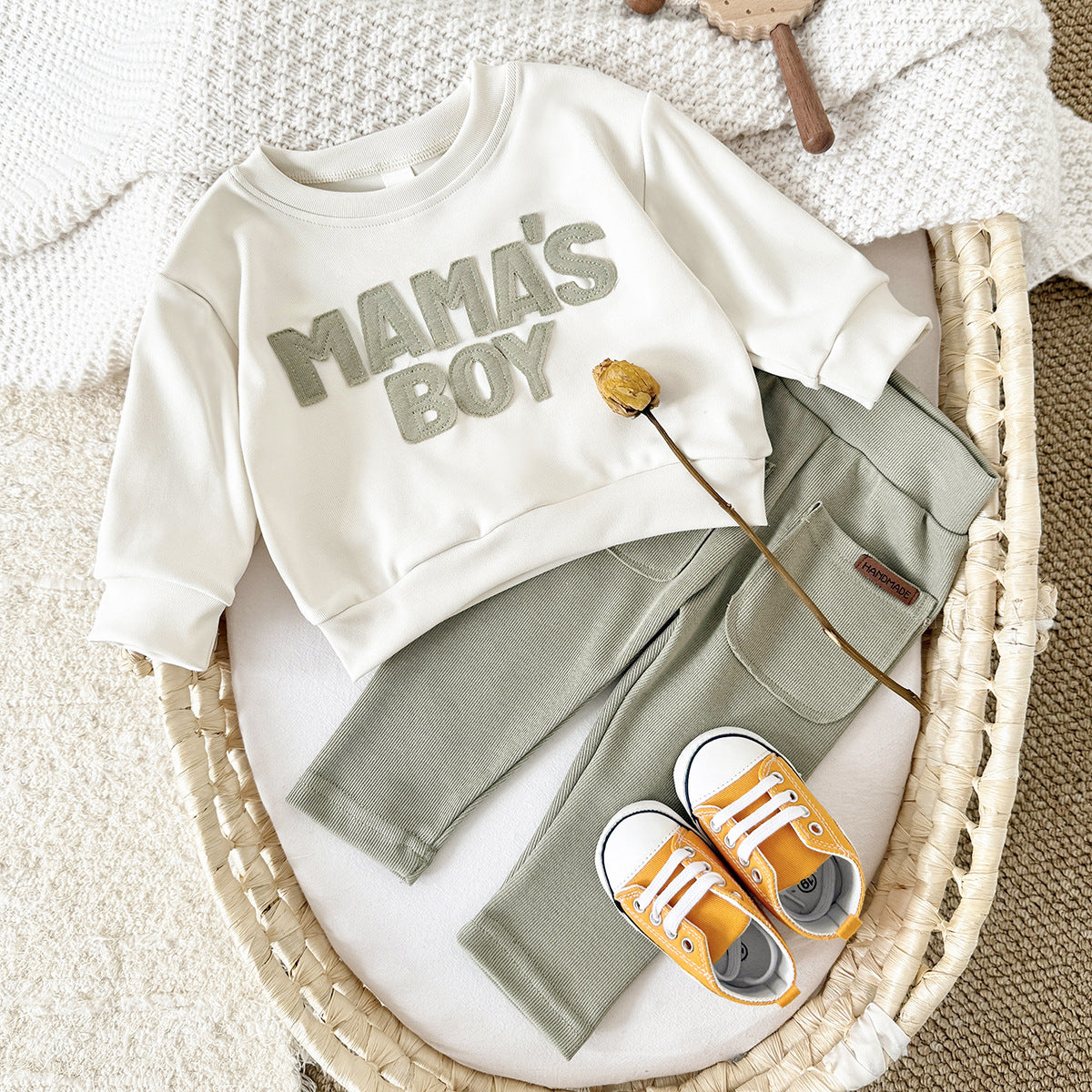 Ensemble Bébé Pull Col Rond Imprimé Lettres, Pantalon Confortable à Poches