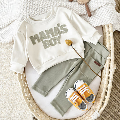 Ensemble Bébé Pull Col Rond Imprimé Lettres, Pantalon Confortable à Poches