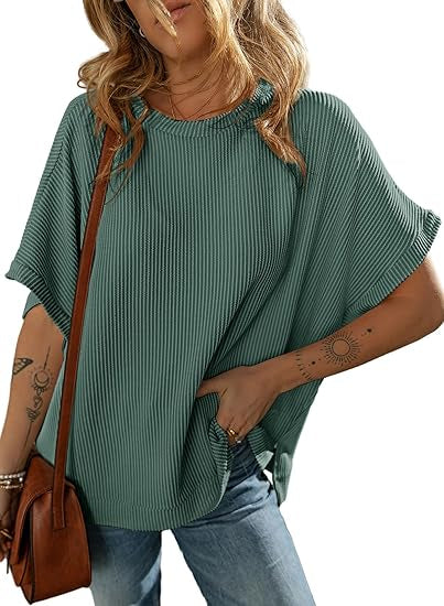 T-shirt en tricot couleur unie pour femme, pull ample et décontracté