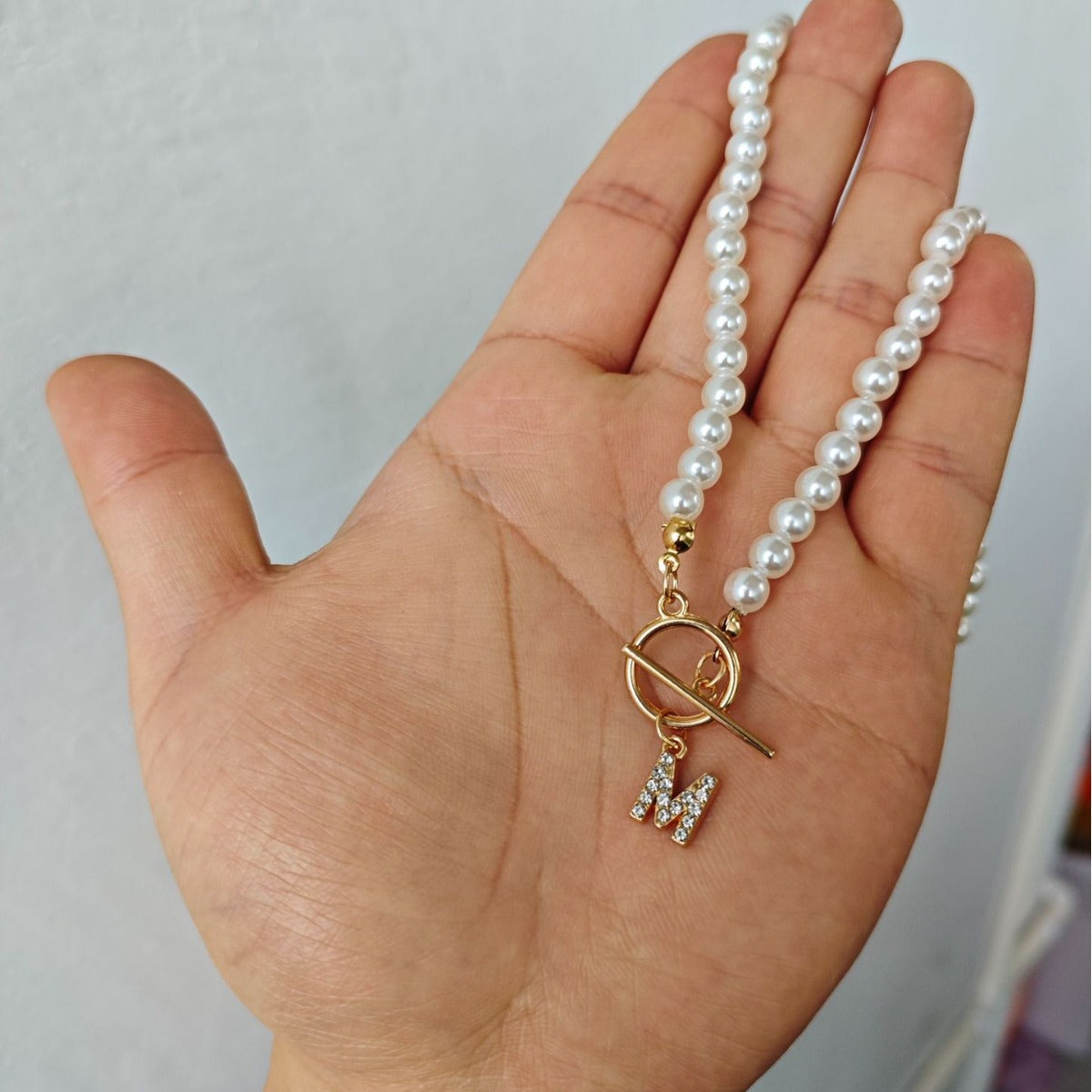 Collier Ornement Perles Chaîne Boucle OT Lettre Incrustée 26