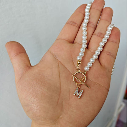 Collier Ornement Perles Chaîne Boucle OT Lettre Incrustée 26