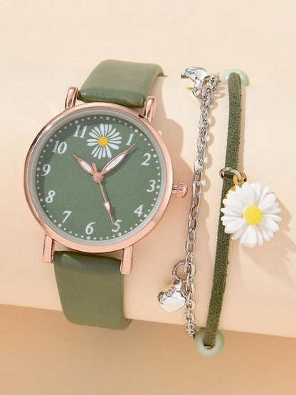 Ensemble montre à quartz mignonne pour filles, tendance et assortie à tout