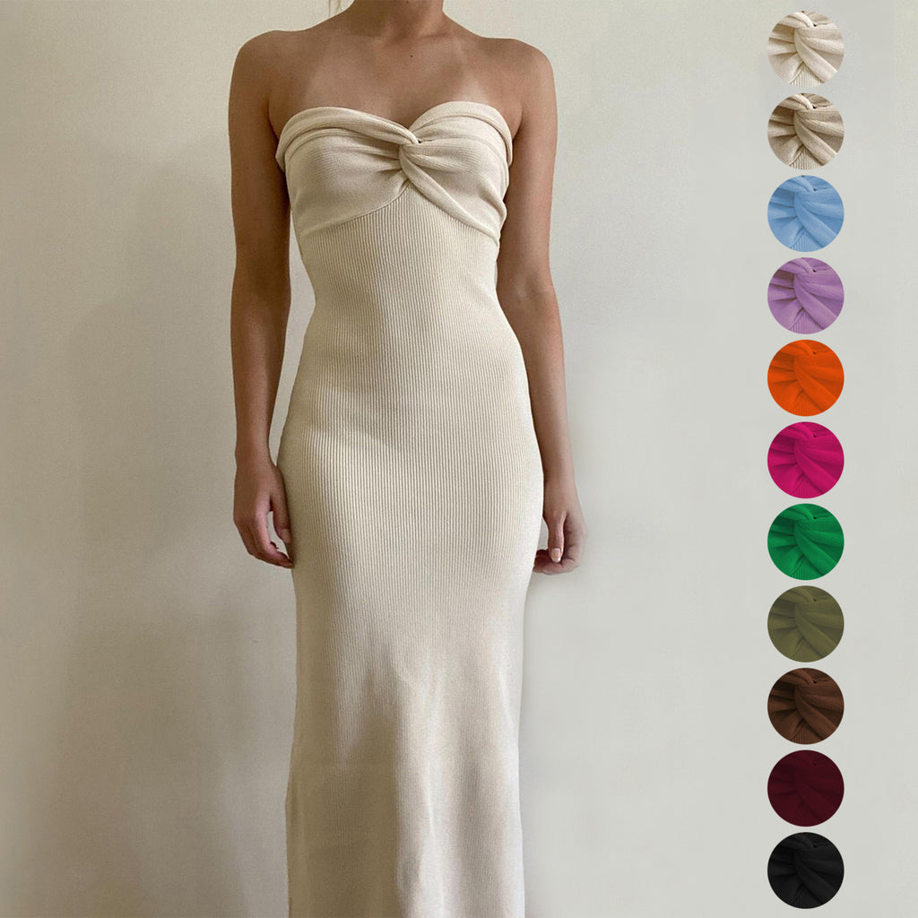 Vestido de mujer de moda de lana tejida con hombros descubiertos cruzados