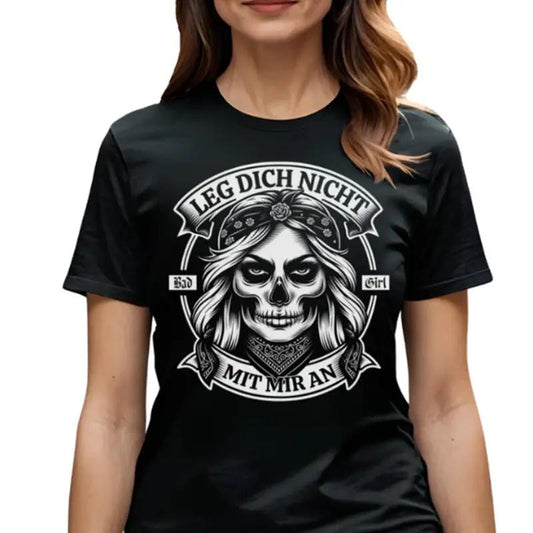 T-shirt by AdTec, black pure cotton with white skull graphic
