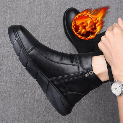 UrbanWalk Black Classic High Top Boots with Smooth PU Comfort; black PU upper, side zipper, chunky sole.