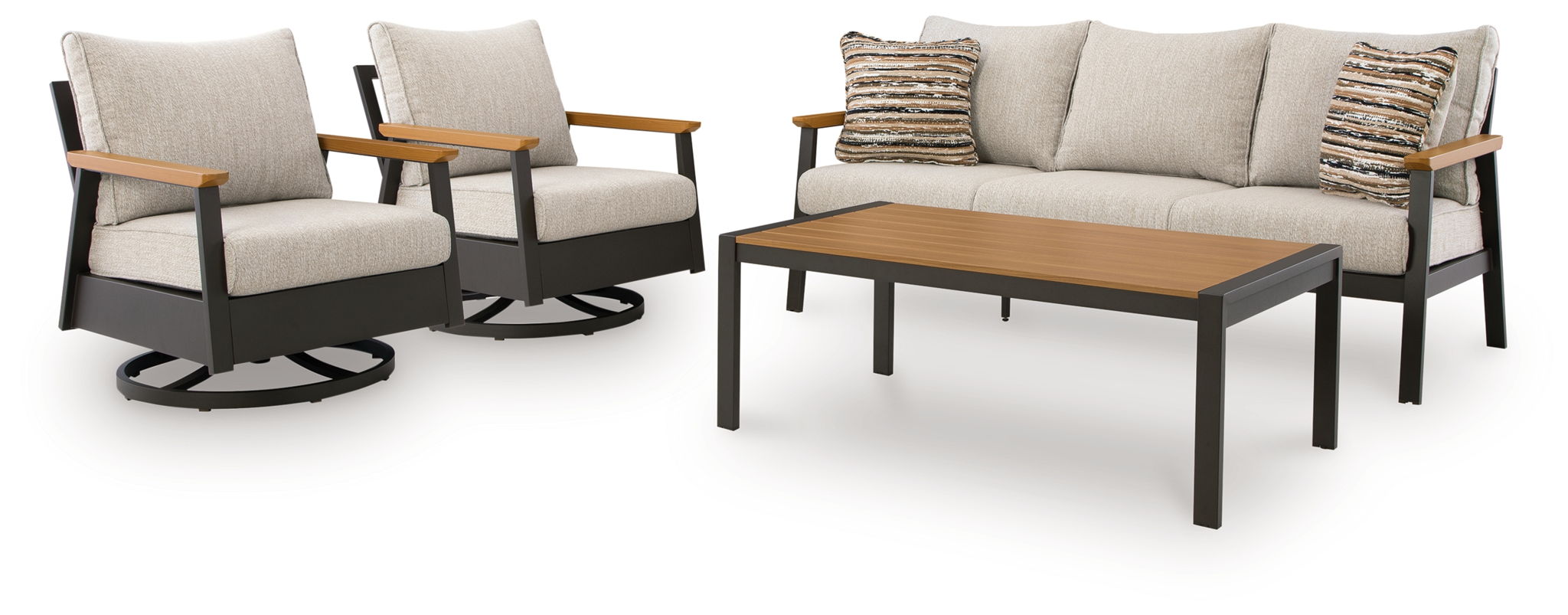 Dark Brown Patio Sofa Set with Table and Chairs-2