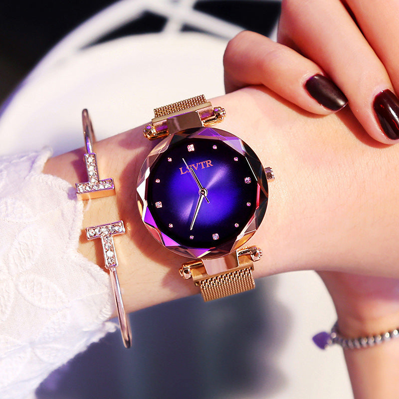 Montre à absorption de fer avec bracelet magnétique paresseux en quartz étoilé pour femme