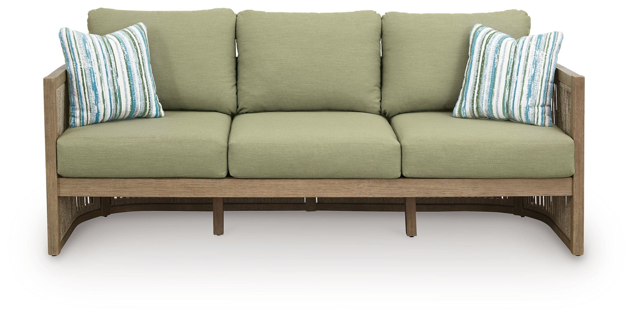 Outdoor Beige Green Cushioned Sofa with Pillows-2
