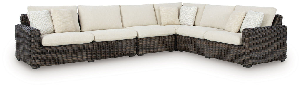 Signature Design by Ashley Kimora 7Pc Beige/Dark Brown Outdoor Sectional Set-2