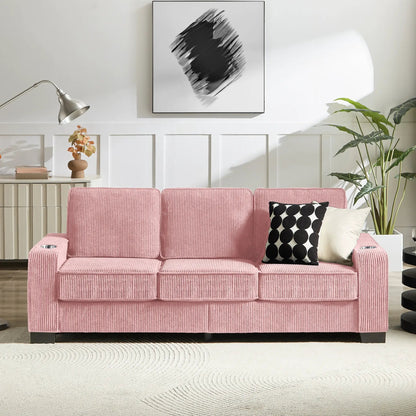 AdTec 83.86 Corduroy Fabric Sofa in pink ribbed upholstery.