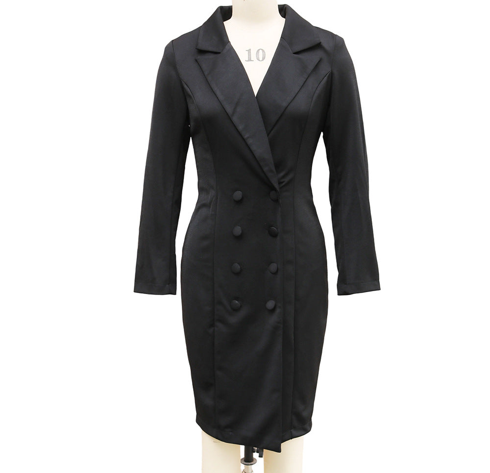 Robe blazer croisée tendance, coupe ajustée, hanches drapées, revers, manches longues, robes de bureau, navette, longue veste, vêtement d'extérieur pour femme