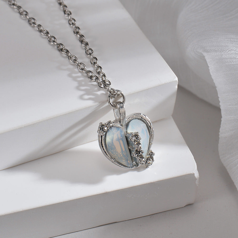 Collier ornement Pierre de lune Fendu Amour Femme