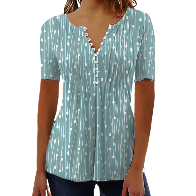 Manga corta con cuello en V y lunares, primavera y verano, estilo europeo y americano