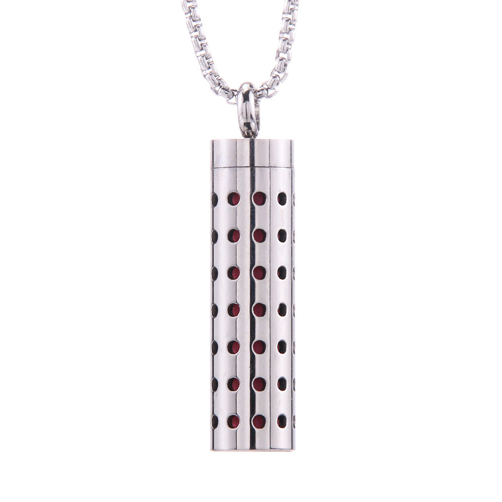 Pendentif diffuseur d'huiles essentielles cylindrique en acier inoxydable
