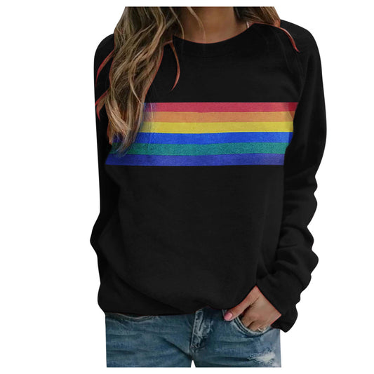 Suéter de manga larga con cuello redondo y estampado de rayas de colores