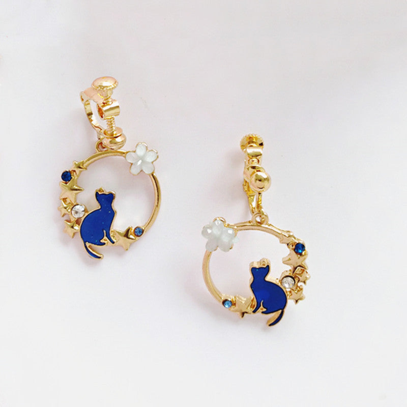 Boucles d'oreilles mignonnes chaton bleu en émail