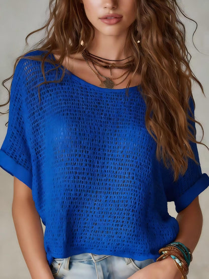 Pull en maille unie à manches courtes pour femme