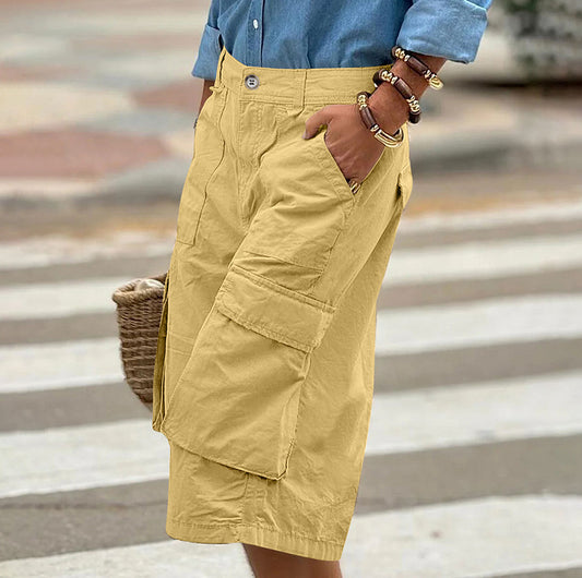 Pantalones de Trabajo Tridimensionales con Múltiples Bolsillos y Largo de 7/8