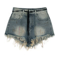 Shorts en jean vintage taille haute à bords bruts pour femme