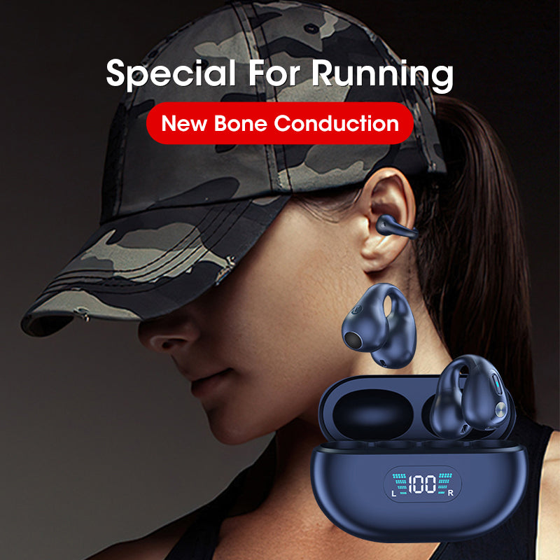 Écouteurs à Conduction Osseuse TWS Clip d'Oreille Bluetooth 5.3 Tactiles sans Fil Intra-Auriculaires Basses HIFI Casque de Sport