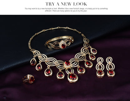 Parure de bijoux fantaisie en pierres précieuses, collier et boucles d'oreilles en alliage