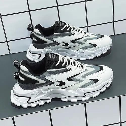 RunFlex breathable mesh sneakers, white with black and gray accents, chunky sole