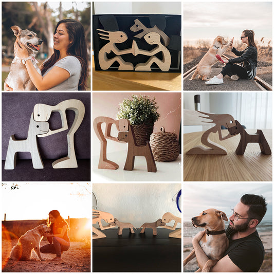 Adorno de Perro en Madera DIY Figura Escultura Decoración del Hogar Un Hombre Un Perro Escultura de Madera Regalos de Navidad Modelo Decorativo