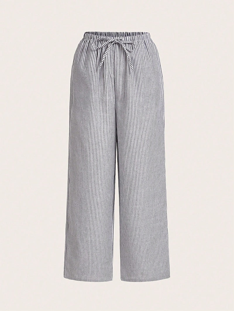 Pantalon large décontracté à rayures, taille élastique et confortable pour femme