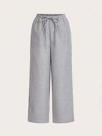 Pantalon large décontracté à rayures, taille élastique et confortable pour femme
