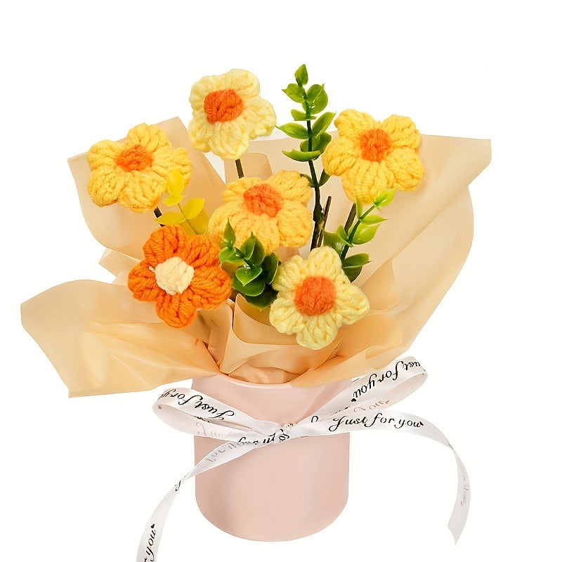 Handmade Crochet Daisy Bouquet with Vase-0