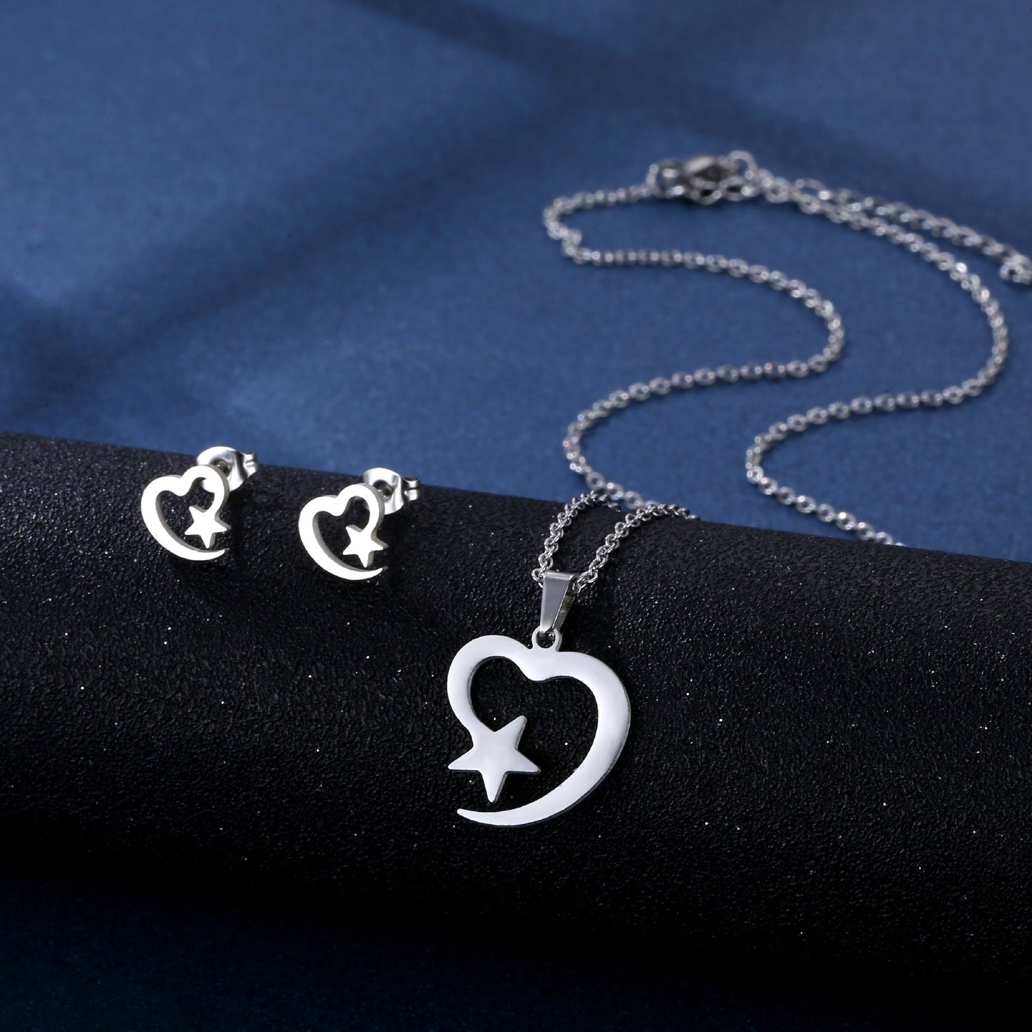 Stainless Steel Necklace Ear Stud Combination Suit