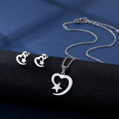 Stainless Steel Necklace Ear Stud Combination Suit