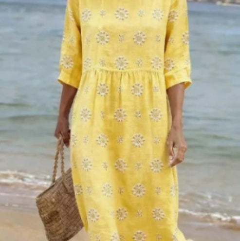 Robe ample à col rond pour femme, mode, manches longues, imprimé de qualité supérieure