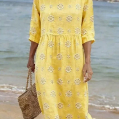 Robe ample à col rond pour femme, mode, manches longues, imprimé de qualité supérieure
