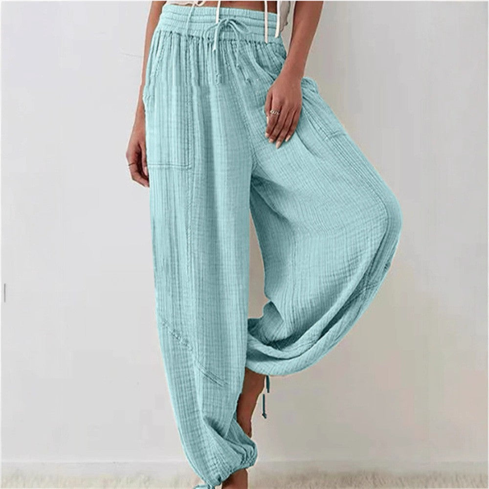 Pantalon ample décontracté à lacets et jambes larges pour femme