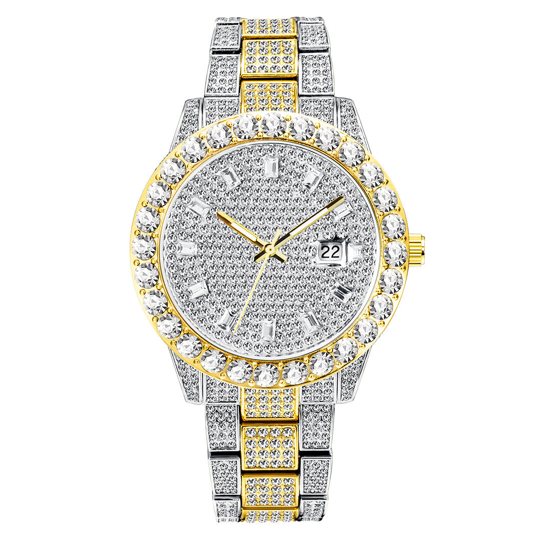 Reloj de esfera grande de diamante completo a la moda