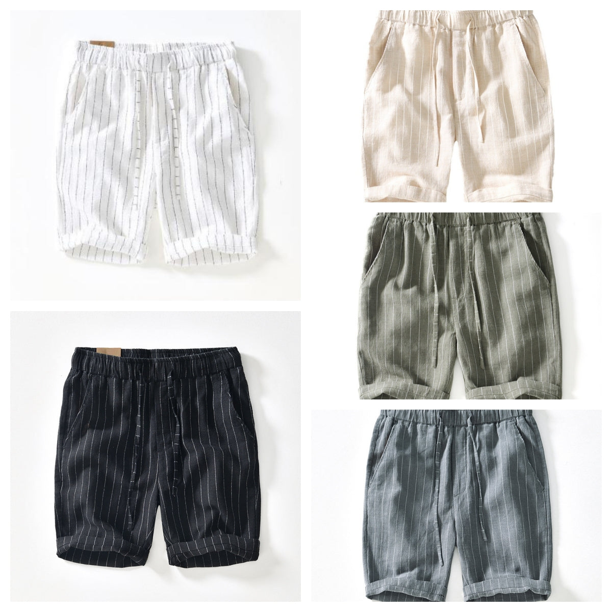 Pantalones cortos de playa holgados de lino y algodón transpirable a rayas