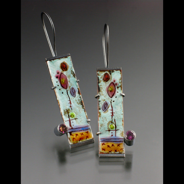 Boucles d'oreilles feuille vintage gemme rouge