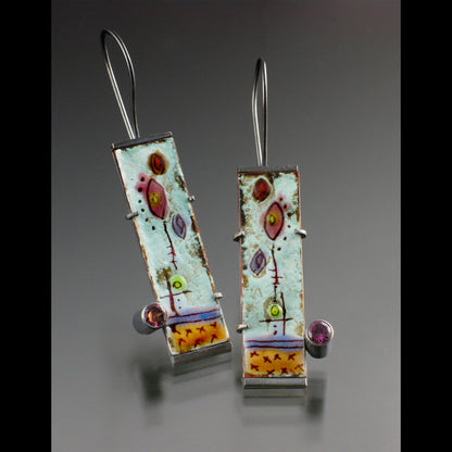Boucles d'oreilles feuille vintage gemme rouge