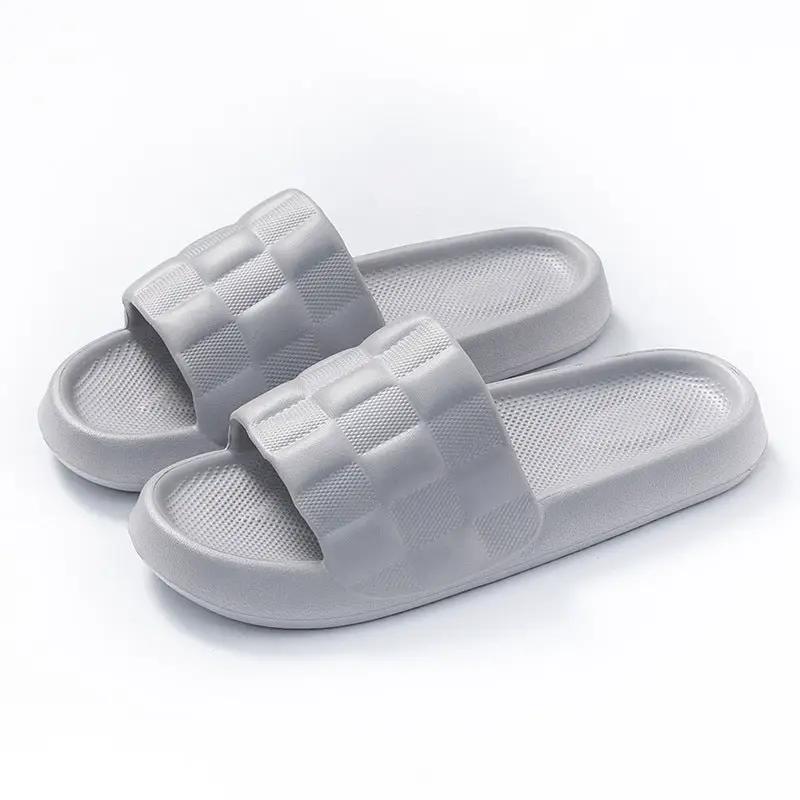 Summer Women's Soft Bottom Breathable Sandals by AdTec, grey slides with quilted checkered straps (1 pair)