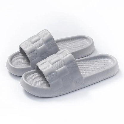 Summer Women's Soft Bottom Breathable Sandals by AdTec, grey slides with quilted checkered straps (1 pair)
