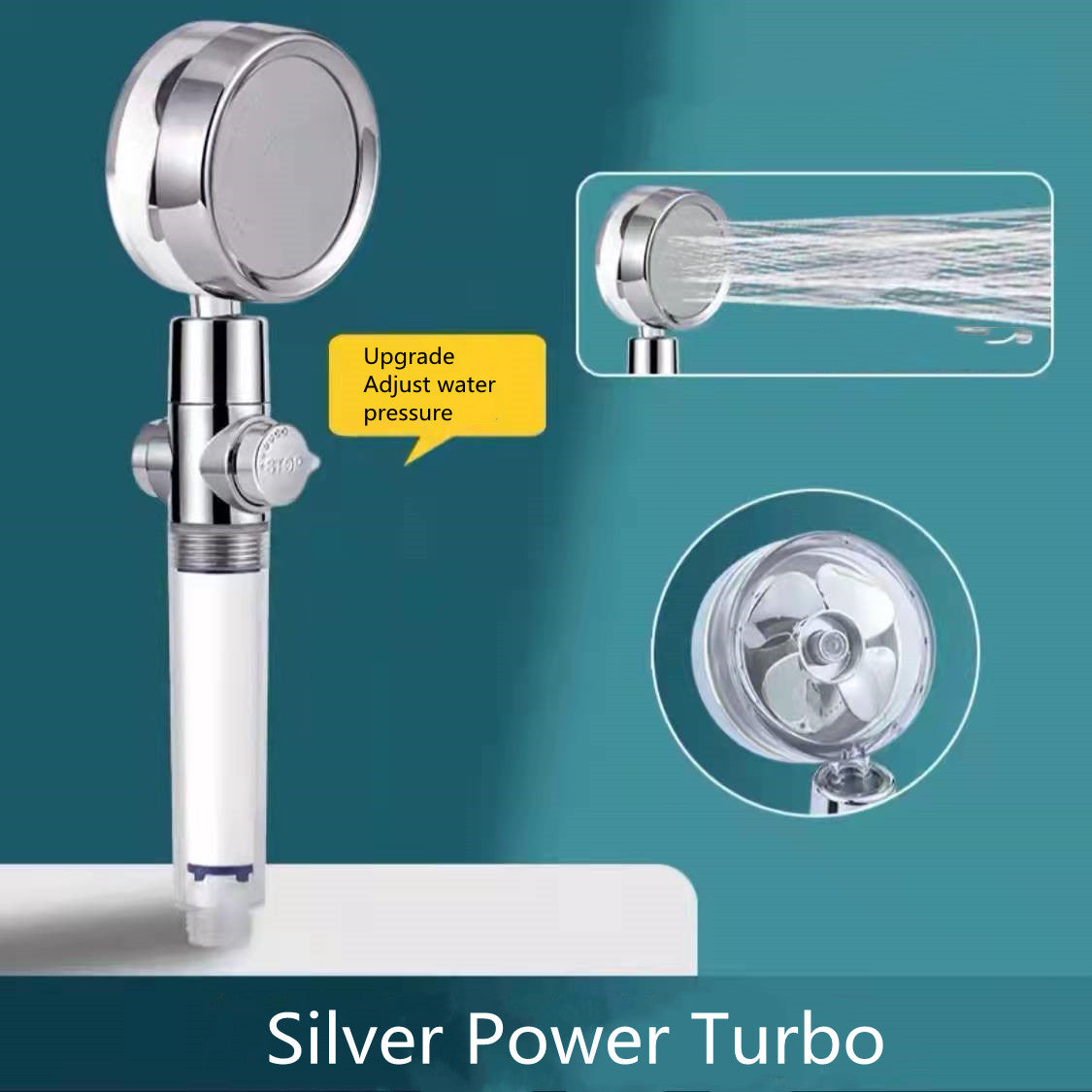 Cabezal de Ducha con Ahorro de Agua, Flujo Giratorio 360 Grados con Pequeño Ventilador, Boquilla Rociadora de Alta Presión de Lluvia de ABS, Accesorios de Baño