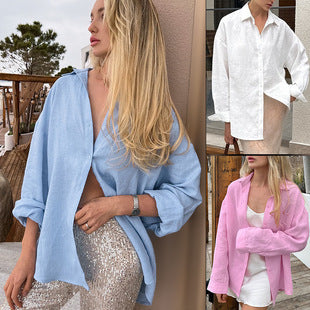 Cardigan Blouse Femme Unie Décontractée Manches Longues