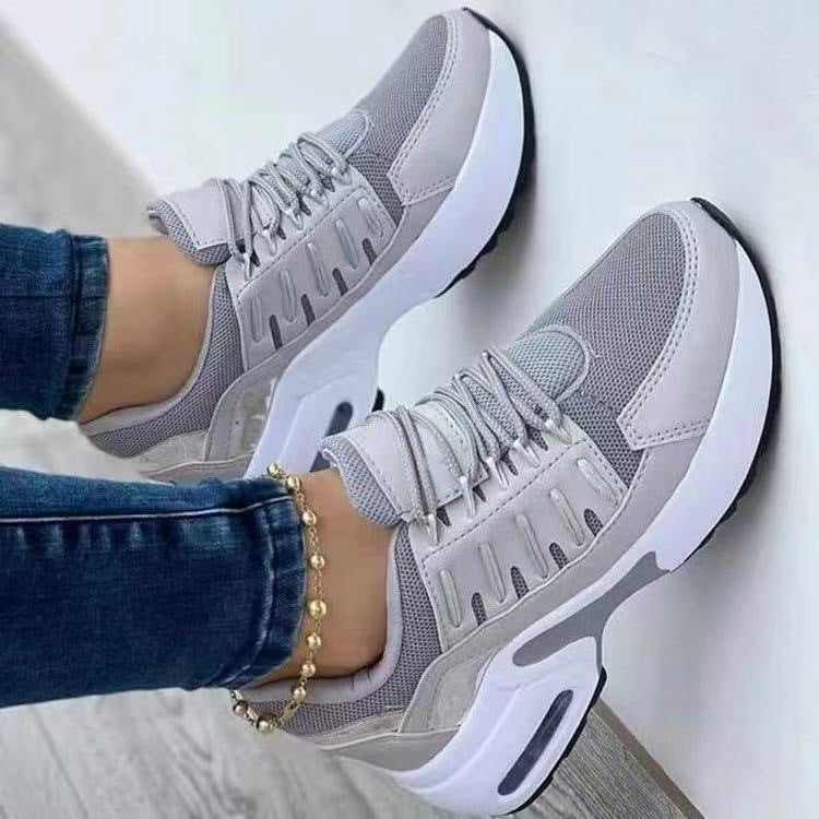 Baskets à lacets pour femmes, chaussures de sport à talon compensé pour la course