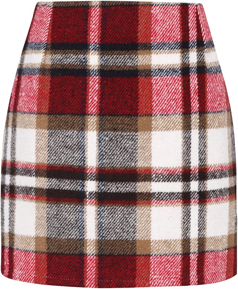 Mini-jupe crayon moulante en laine à carreaux taille haute pour femme