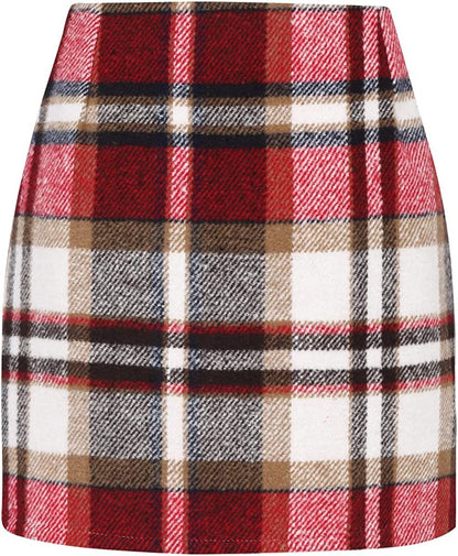 Mini-jupe crayon moulante en laine à carreaux taille haute pour femme