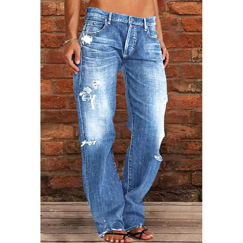 Pantalones vaqueros rotos de pernera ancha sueltos, pantalones de mezclilla de ocio para ir al trabajo, ropa de mujer